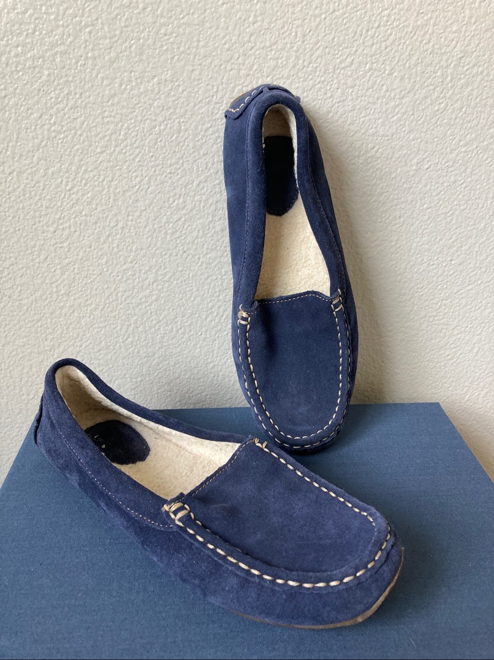L.L. Bean suede driving moccasins faux Sherpa lined slipper cozy winter sz 10
